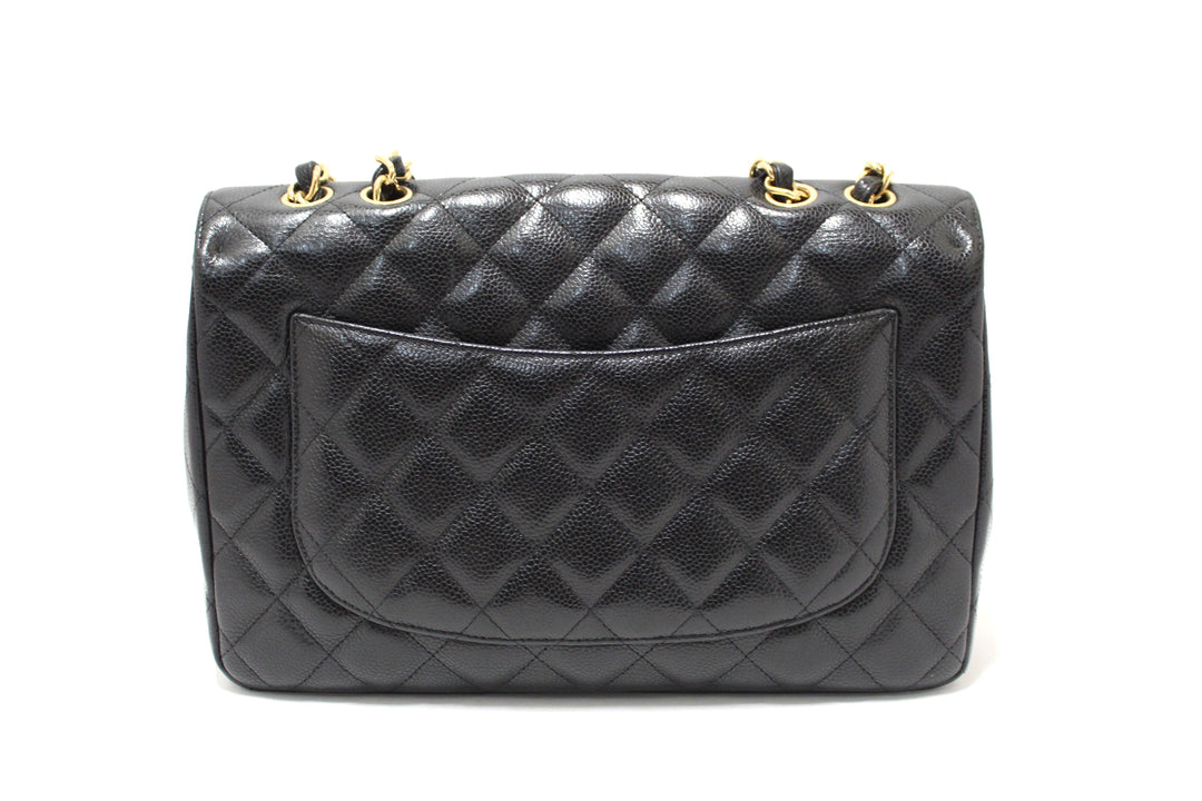 Top Quality Chanel Black Quilted Caviar Leather Classic Jumbo Single Flap Bag