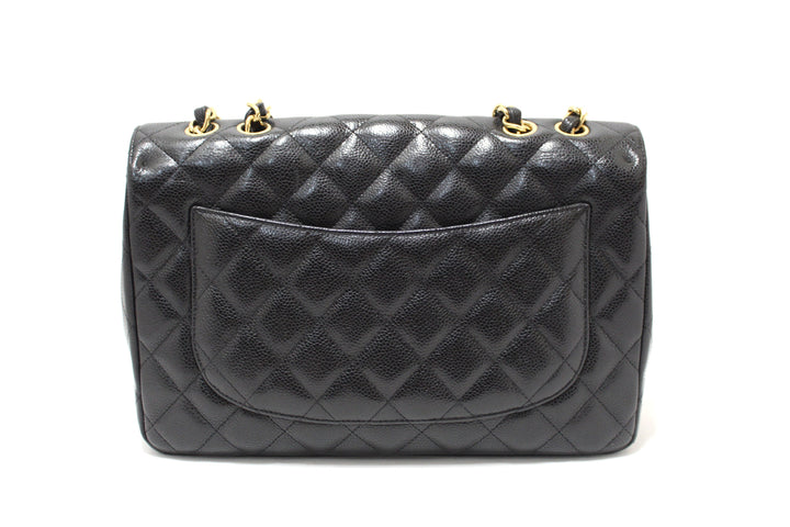 Top Quality Chanel Black Quilted Caviar Leather Classic Jumbo Single Flap Bag