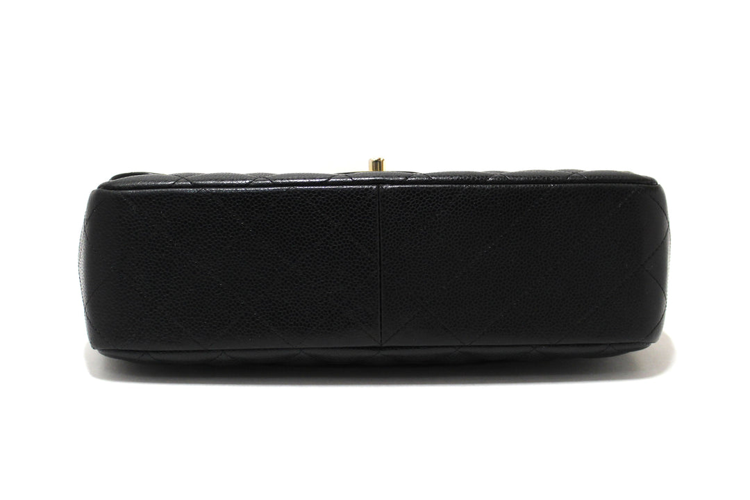 Top Quality Chanel Black Quilted Caviar Leather Classic Jumbo Single Flap Bag