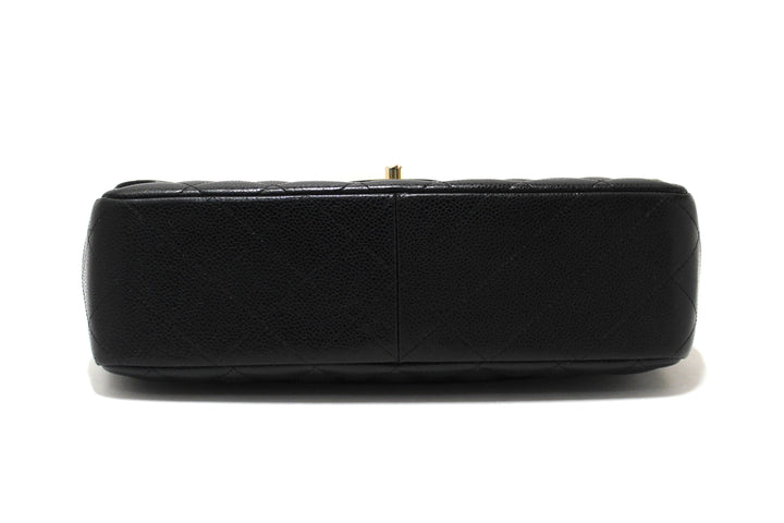 Top Quality Chanel Black Quilted Caviar Leather Classic Jumbo Single Flap Bag