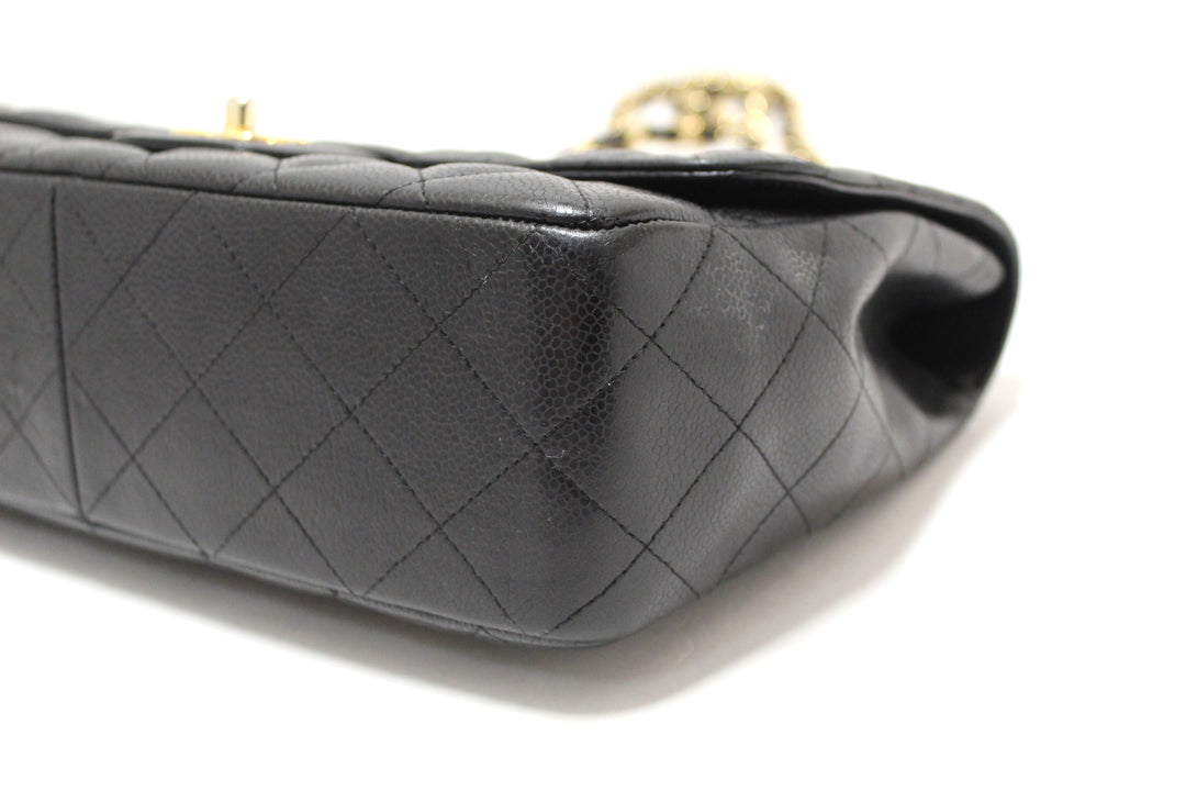 Top Quality Chanel Black Quilted Caviar Leather Classic Jumbo Single Flap Bag