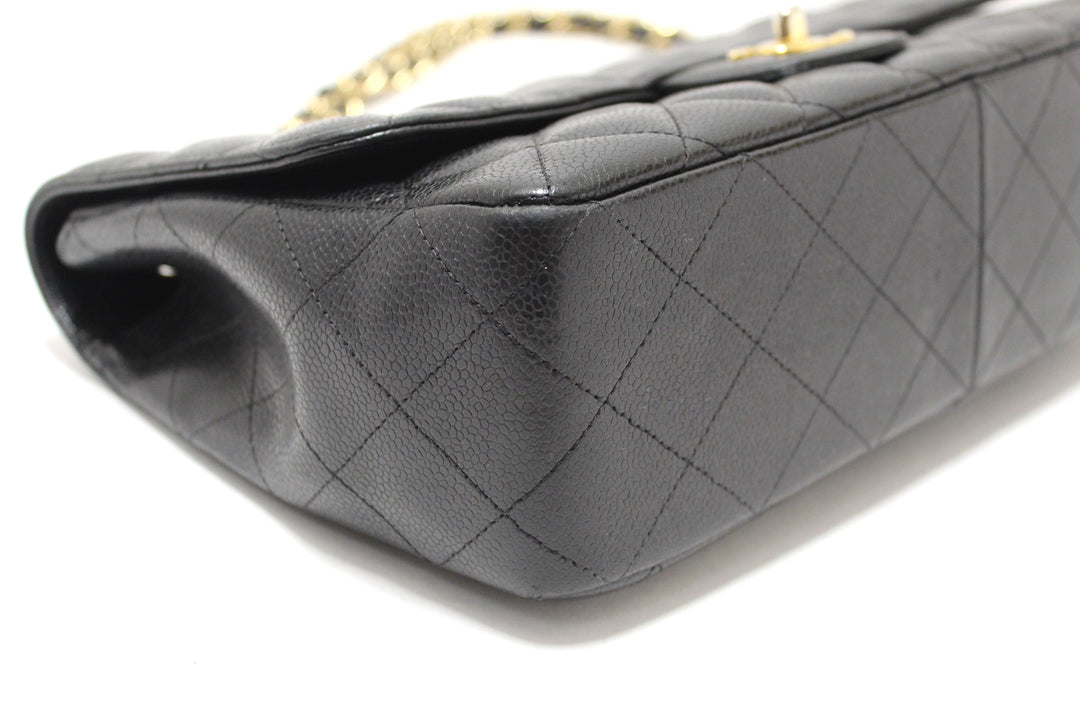 Top Quality Chanel Black Quilted Caviar Leather Classic Jumbo Single Flap Bag