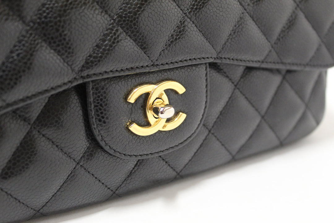 Top Quality Chanel Black Quilted Caviar Leather Classic Jumbo Single Flap Bag