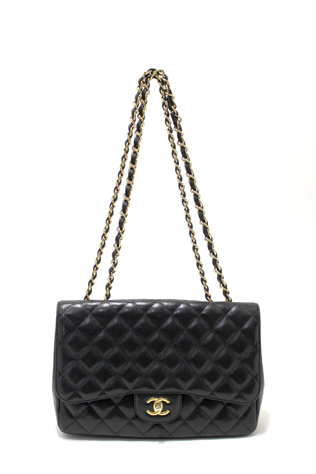 Top Quality Chanel Black Quilted Caviar Leather Classic Jumbo Single Flap Bag