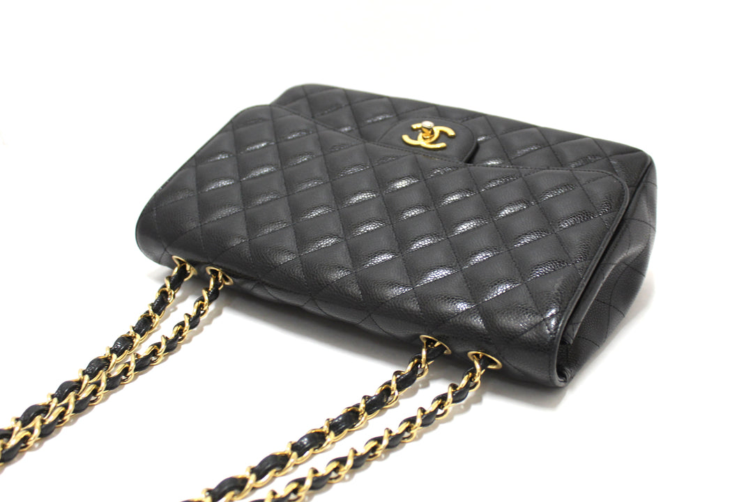 Top Quality Chanel Black Quilted Caviar Leather Classic Jumbo Single Flap Bag