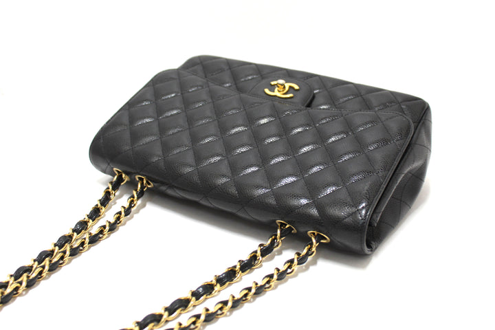 Top Quality Chanel Black Quilted Caviar Leather Classic Jumbo Single Flap Bag