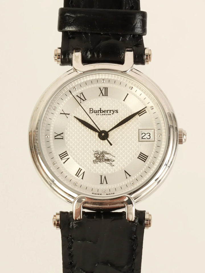 Burberry Round Logo Face Watch Silver/Black