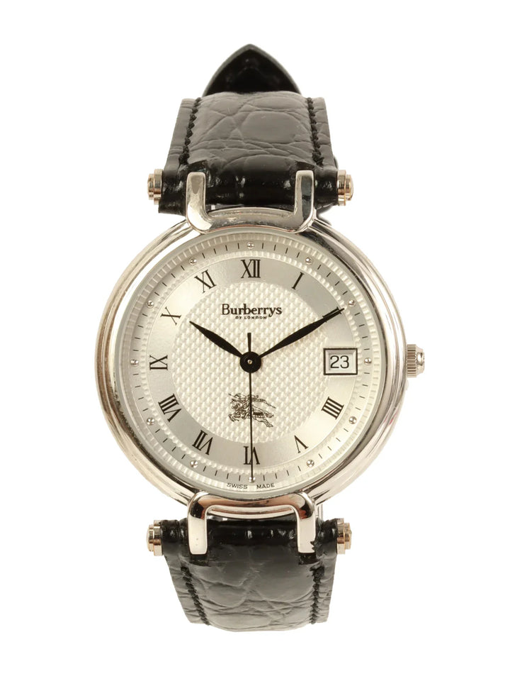 Burberry Round Logo Face Watch Silver/Black