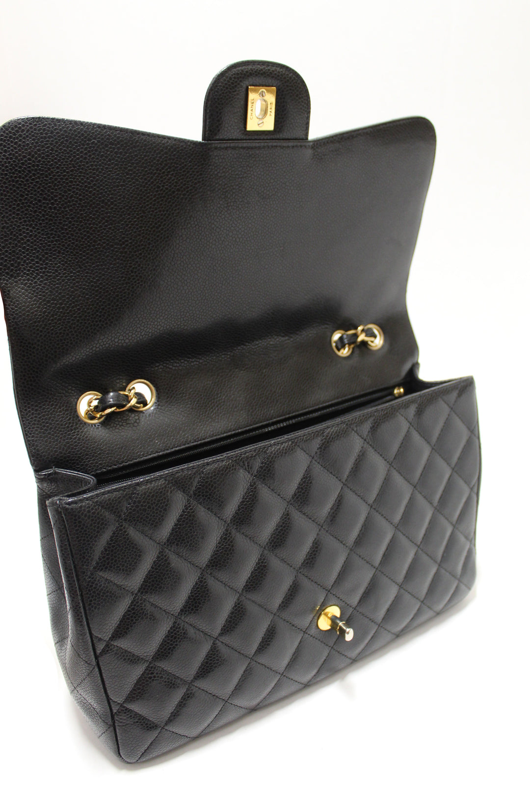Top Quality Chanel Black Quilted Caviar Leather Classic Jumbo Single Flap Bag