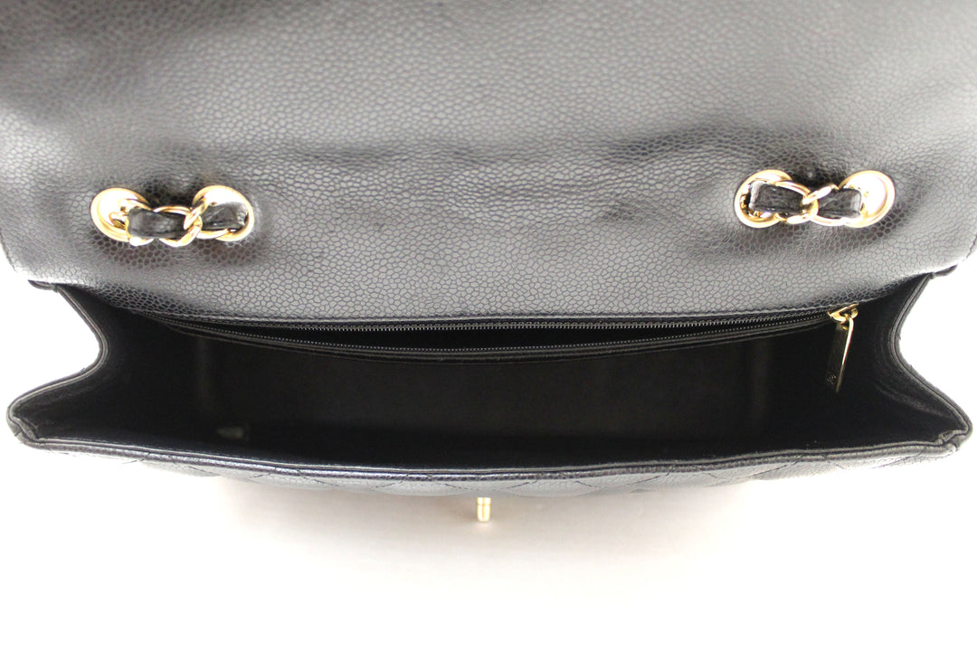 Top Quality Chanel Black Quilted Caviar Leather Classic Jumbo Single Flap Bag