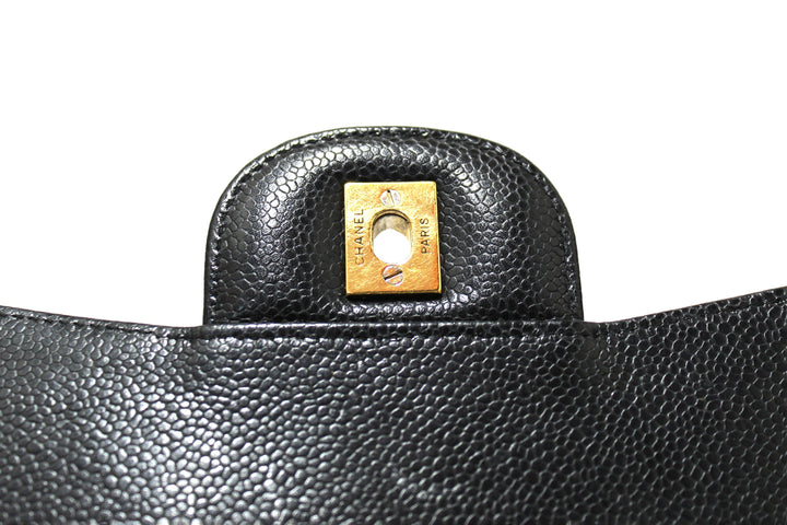 Top Quality Chanel Black Quilted Caviar Leather Classic Jumbo Single Flap Bag