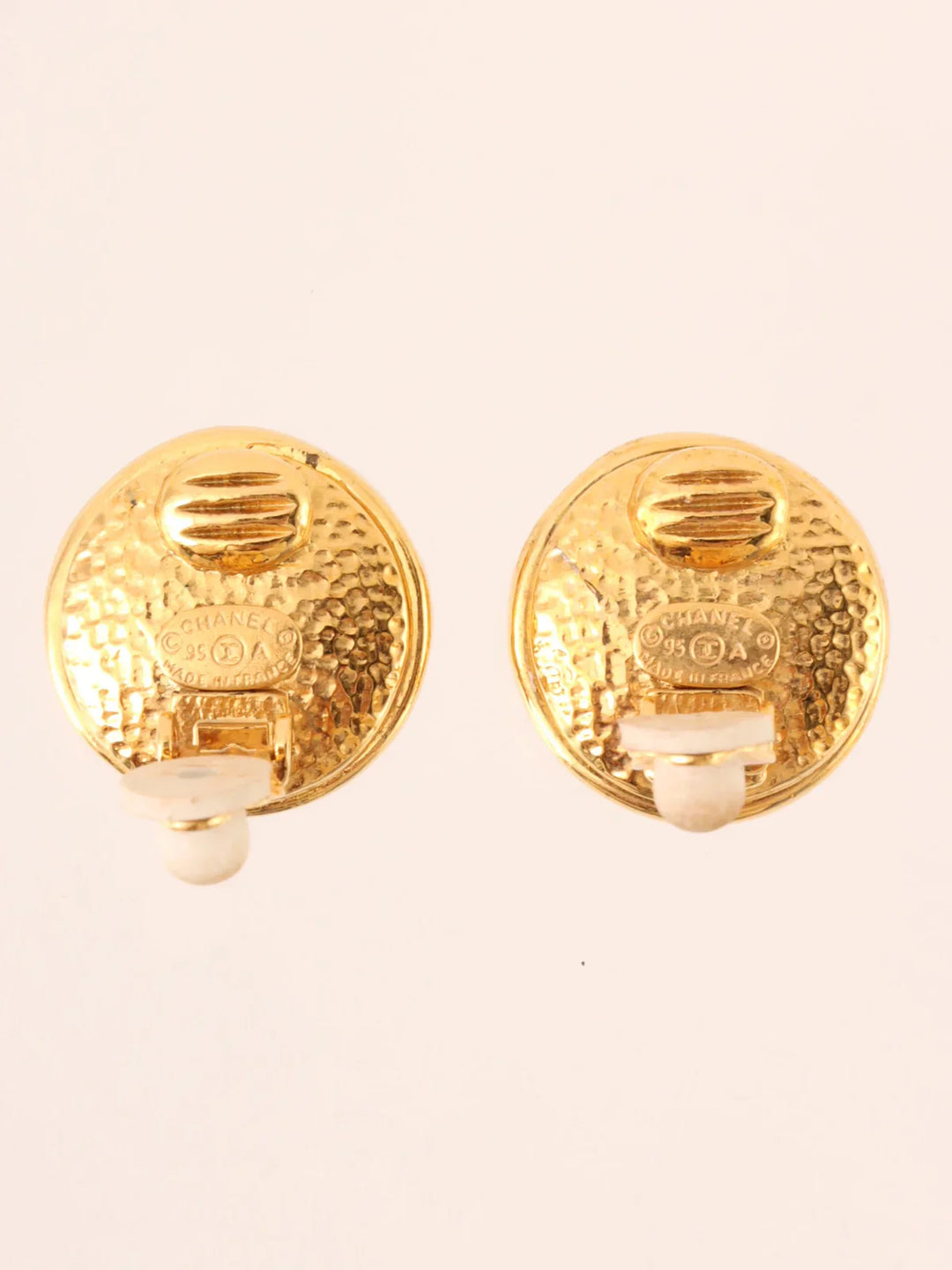 Chanel 1995 Made Rhinestone Round 4 Cc Mark Earrings Gold