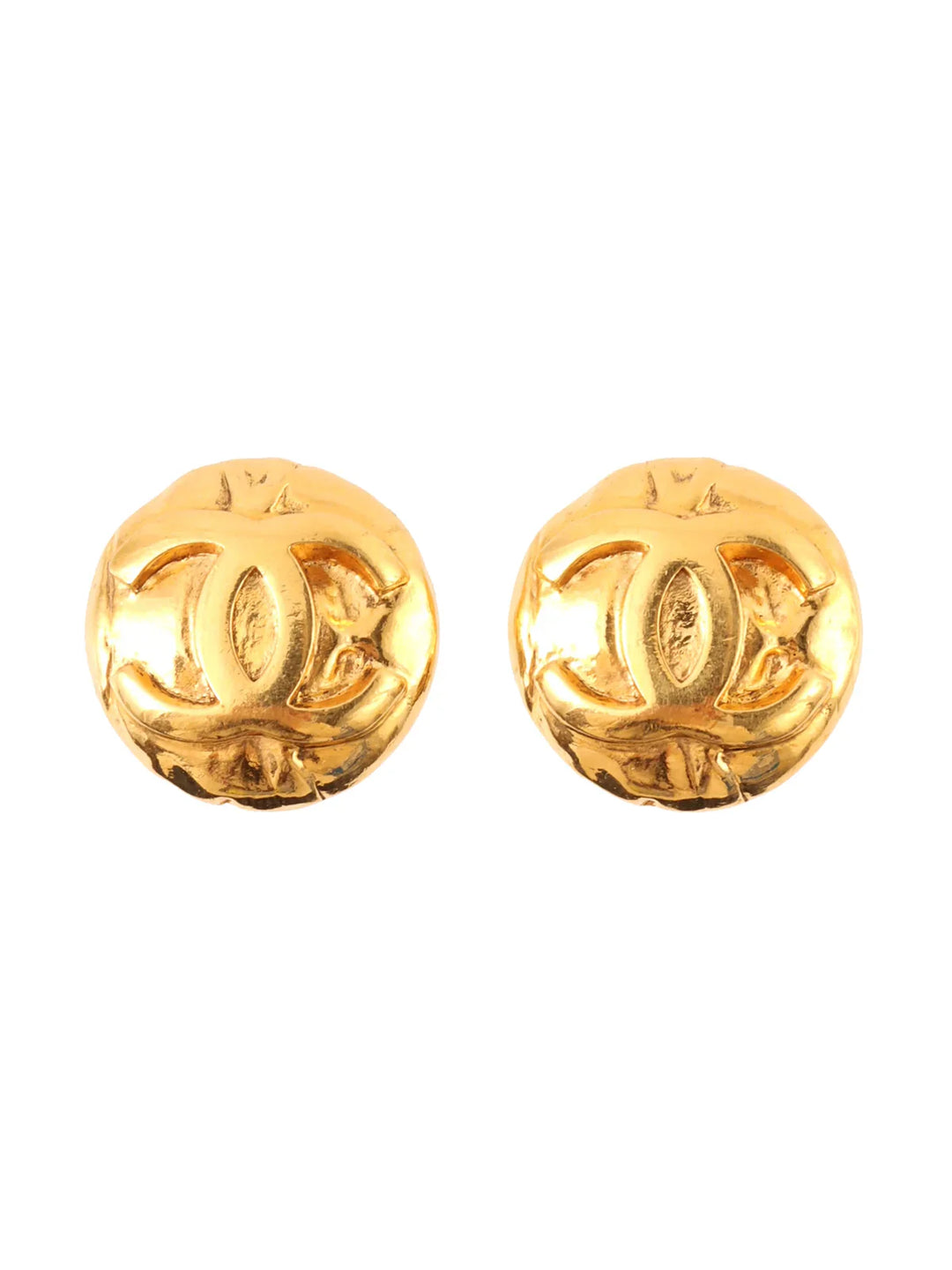 Chanel 1997 Made Round Cc Mark Earrings Gold