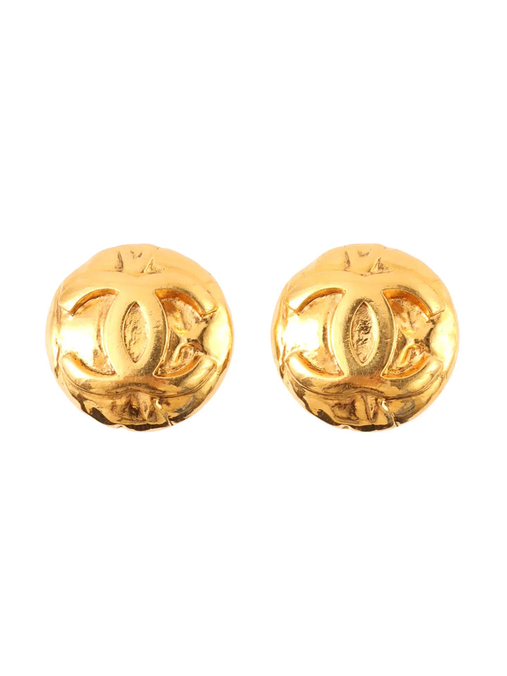 Chanel 1997 Made Round Cc Mark Earrings Gold
