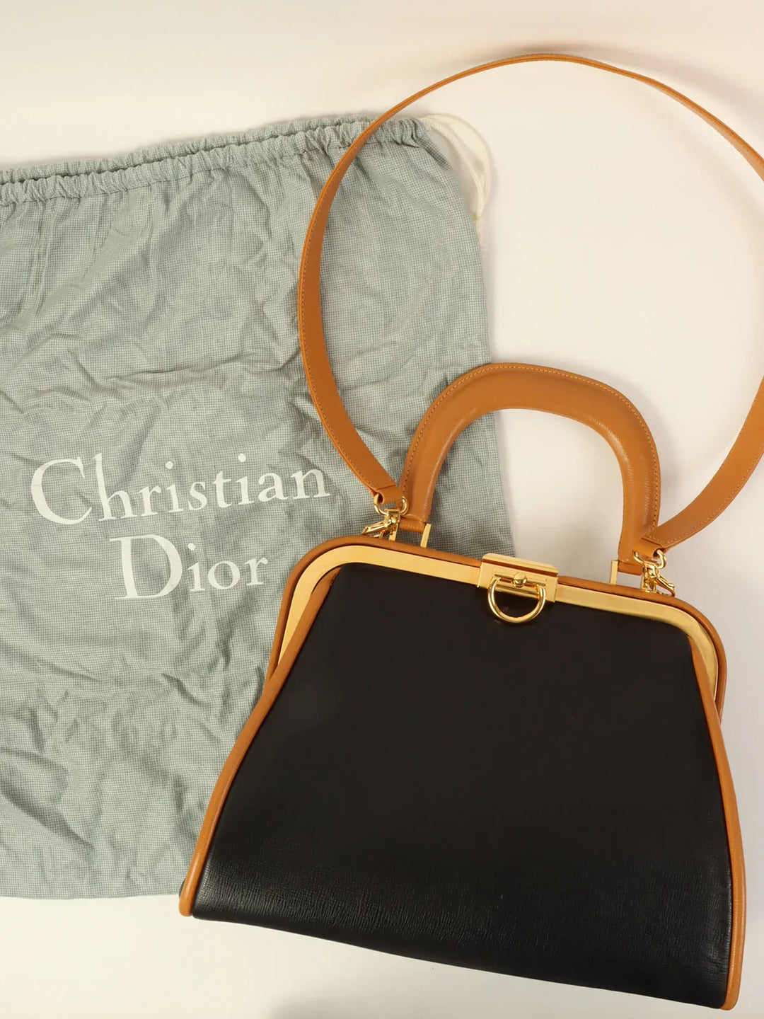 Top quality Dior Logo Plate 2Way Bag Black/Beige