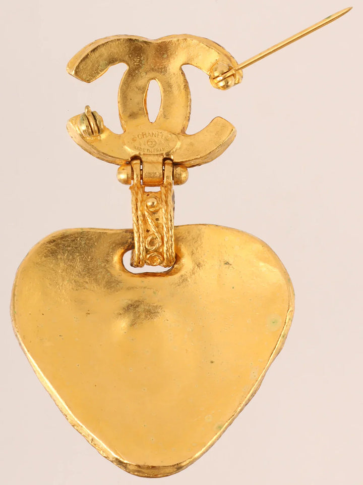Chanel 1994 Made Gripoix Triangle Cc Mark Swing Brooch Gold/Red