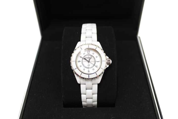 Top Quality Chanel White Ceramic J12 Diamond Quatz Watch 33mm H2422