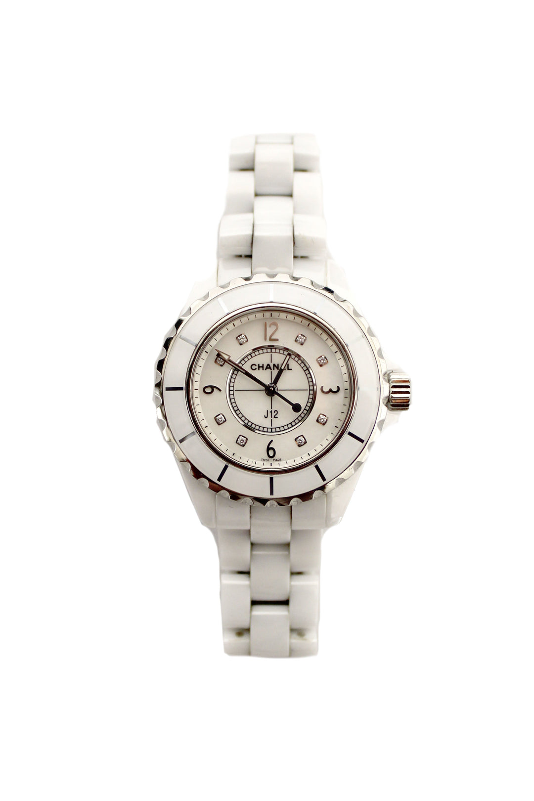 Top Quality Chanel White Ceramic J12 Diamond Quatz Watch 33mm H2422