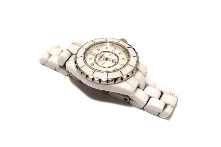 Top Quality Chanel White Ceramic J12 Diamond Quatz Watch 33mm H2422
