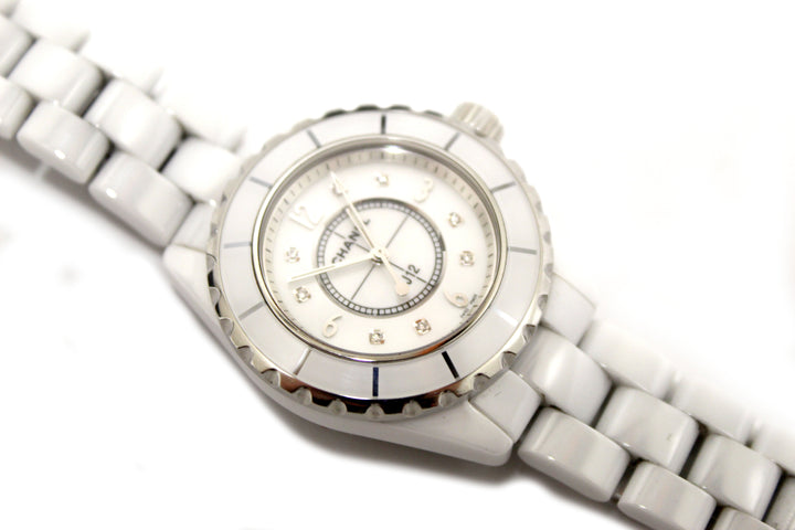 Top Quality Chanel White Ceramic J12 Diamond Quatz Watch 33mm H2422