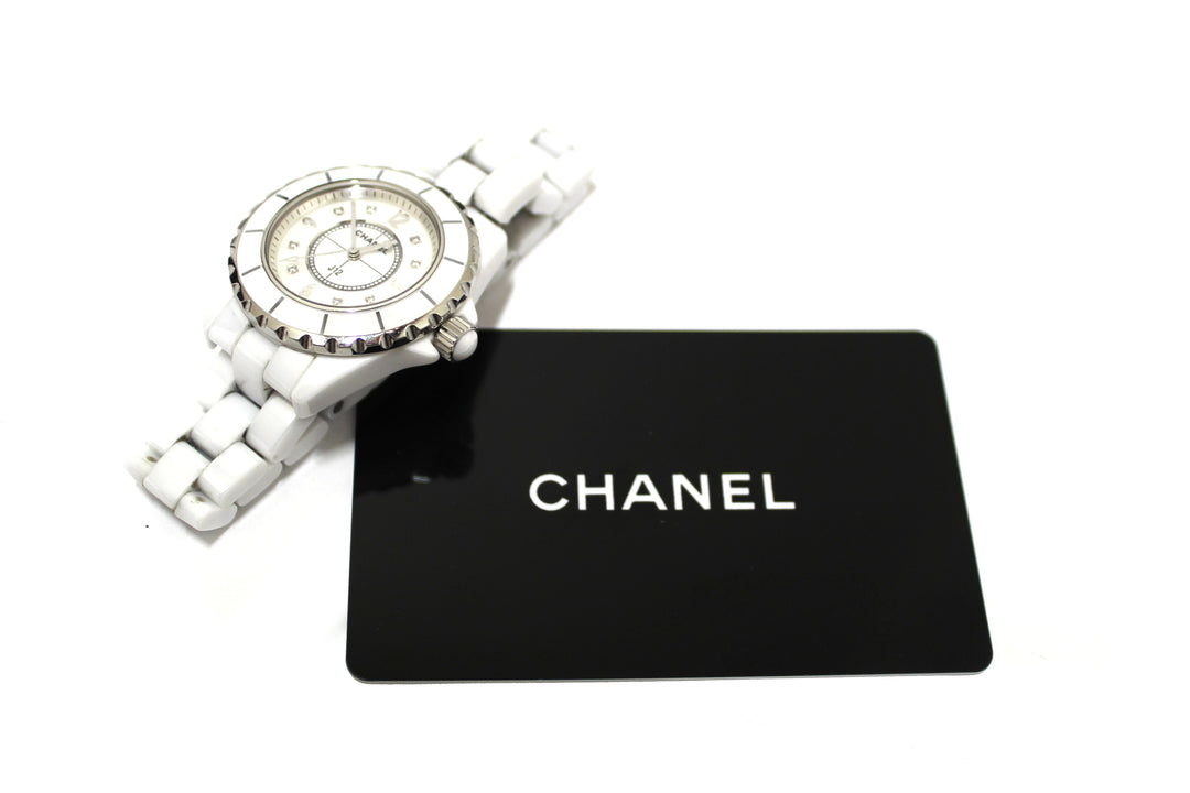 Top Quality Chanel White Ceramic J12 Diamond Quatz Watch 33mm H2422
