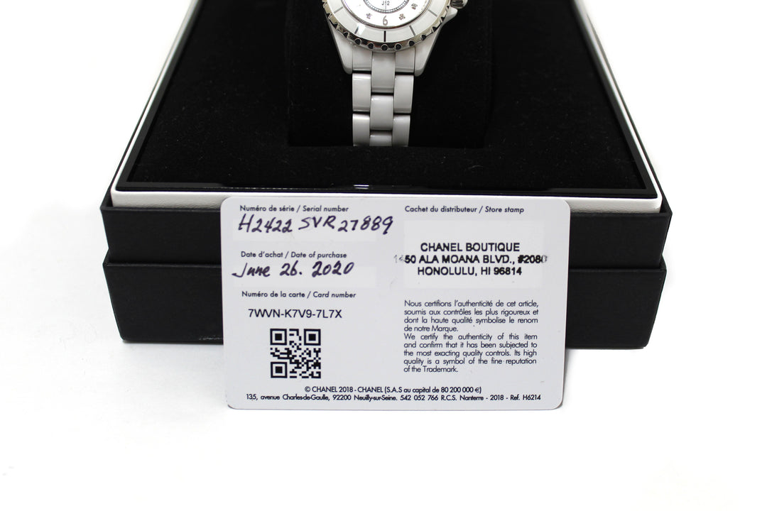 Top Quality Chanel White Ceramic J12 Diamond Quatz Watch 33mm H2422