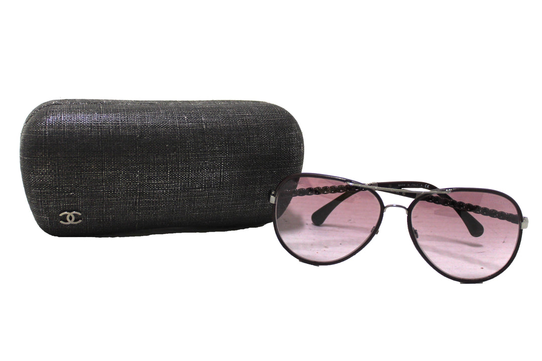 Top Quality Chanel Violet Calfskin/Metal Aviator Pilot Sunglasses 4219Q