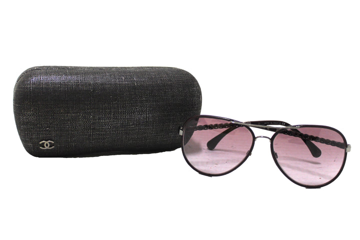 Top Quality Chanel Violet Calfskin/Metal Aviator Pilot Sunglasses 4219Q
