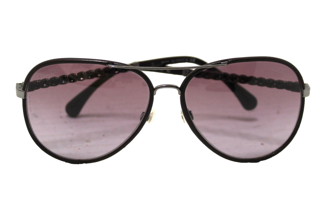 Top Quality Chanel Violet Calfskin/Metal Aviator Pilot Sunglasses 4219Q