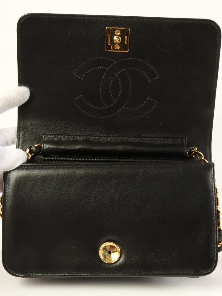 Chanel Around 1998 Made Full New Cc Mark Plate Chain Bag Mini Black