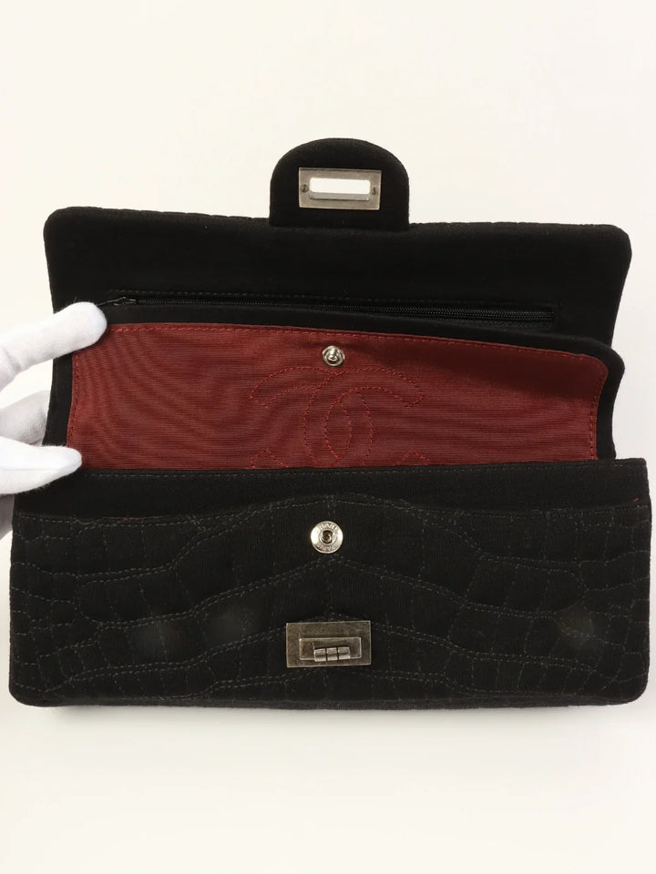 Chanel Around 2007 Nmade Cotton Crocodile Stitch 2.55 Chain Shoulder Bag Black