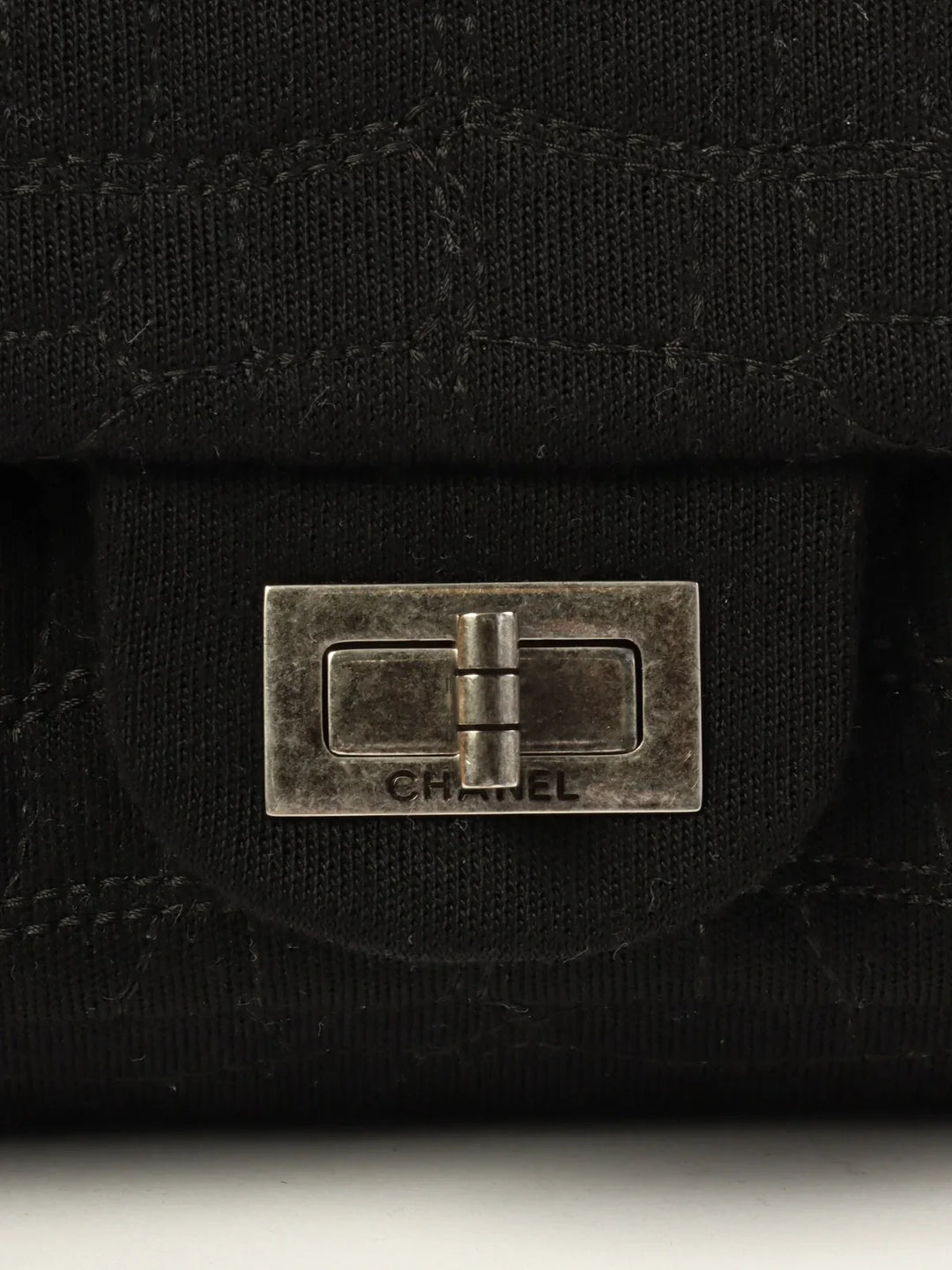 Chanel Around 2007 Nmade Cotton Crocodile Stitch 2.55 Chain Shoulder Bag Black