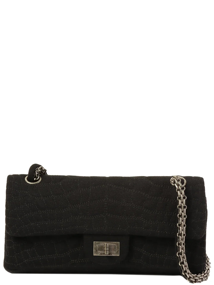Chanel Around 2007 Nmade Cotton Crocodile Stitch 2.55 Chain Shoulder Bag Black