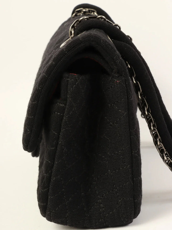 Chanel Around 2007 Nmade Cotton Crocodile Stitch 2.55 Chain Shoulder Bag Black
