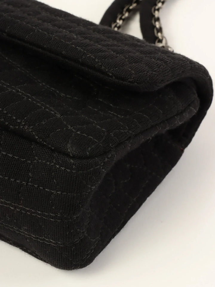 Chanel Around 2007 Nmade Cotton Crocodile Stitch 2.55 Chain Shoulder Bag Black