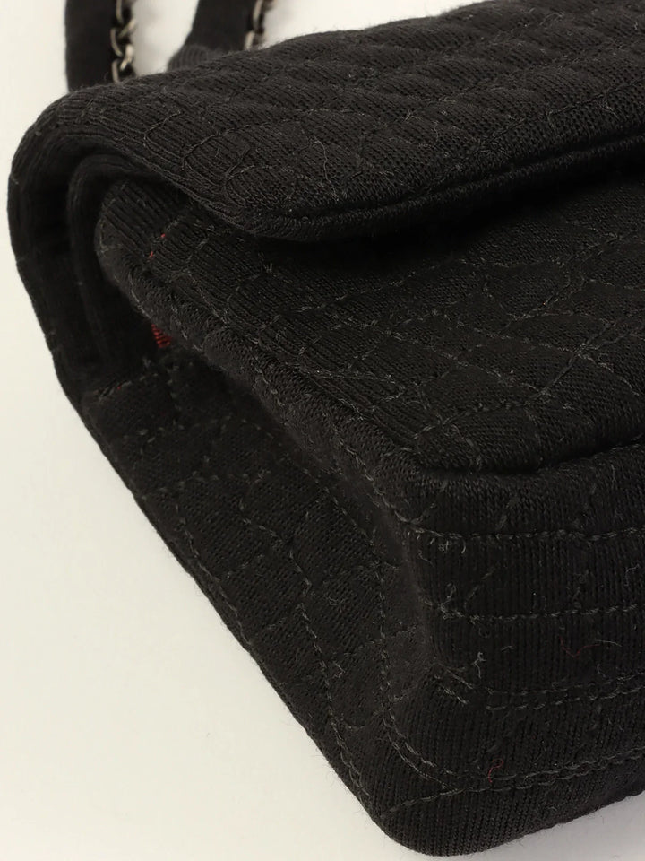 Chanel Around 2007 Nmade Cotton Crocodile Stitch 2.55 Chain Shoulder Bag Black