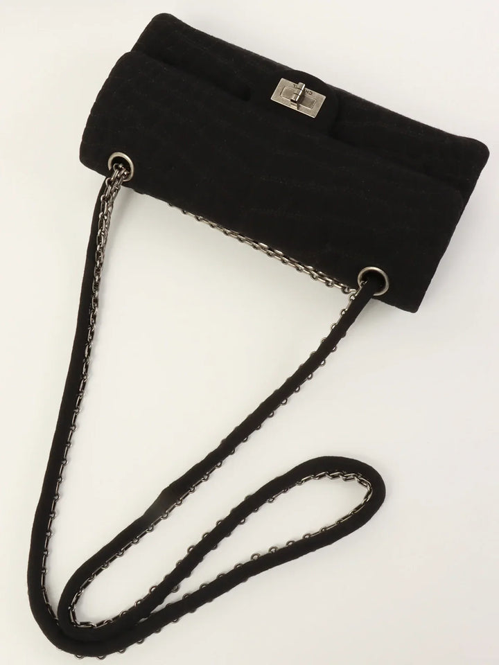 Chanel Around 2007 Nmade Cotton Crocodile Stitch 2.55 Chain Shoulder Bag Black