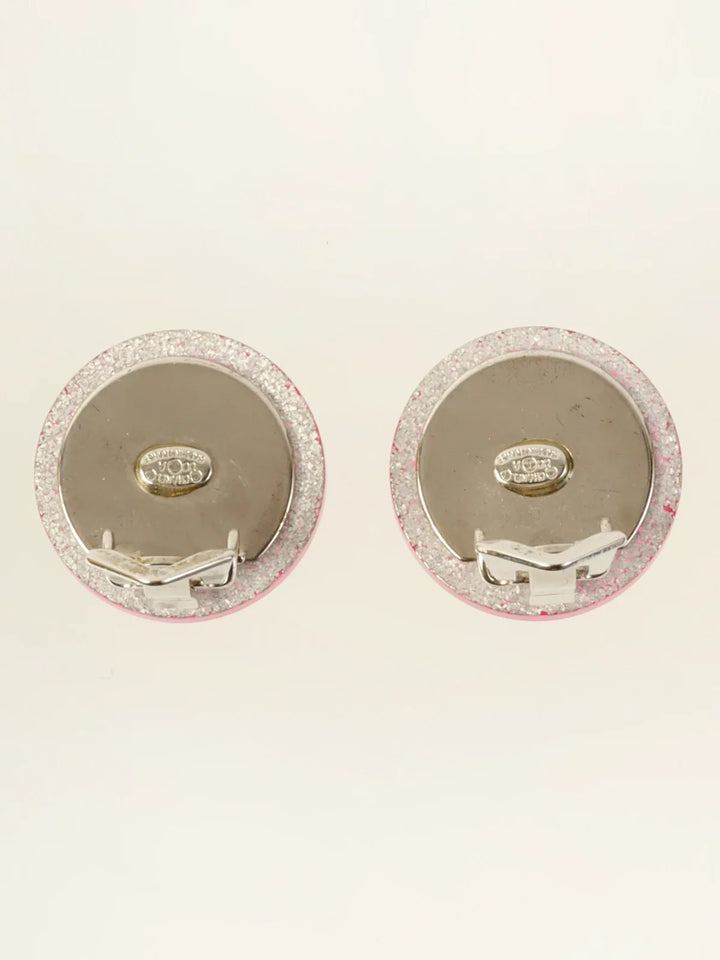 Chanel 2000 Made Round Glitter Cc Mark Earrings Fushia Pink