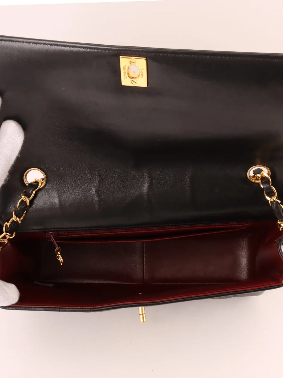 Chanel Around 1995 Made Mademoiselle Stitch Turn-Lock Chain Bag Black