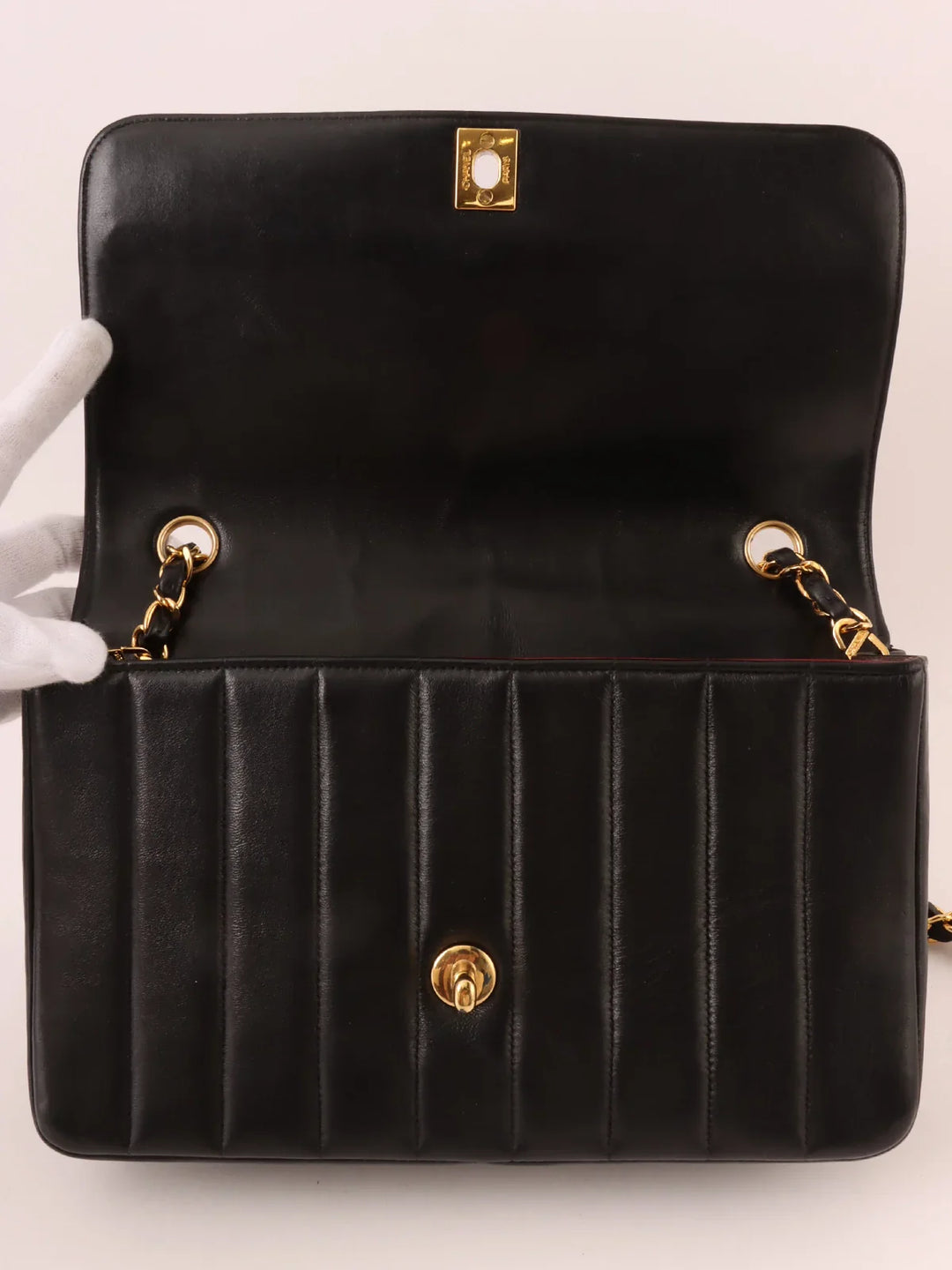 Chanel Around 1995 Made Mademoiselle Stitch Turn-Lock Chain Bag Black