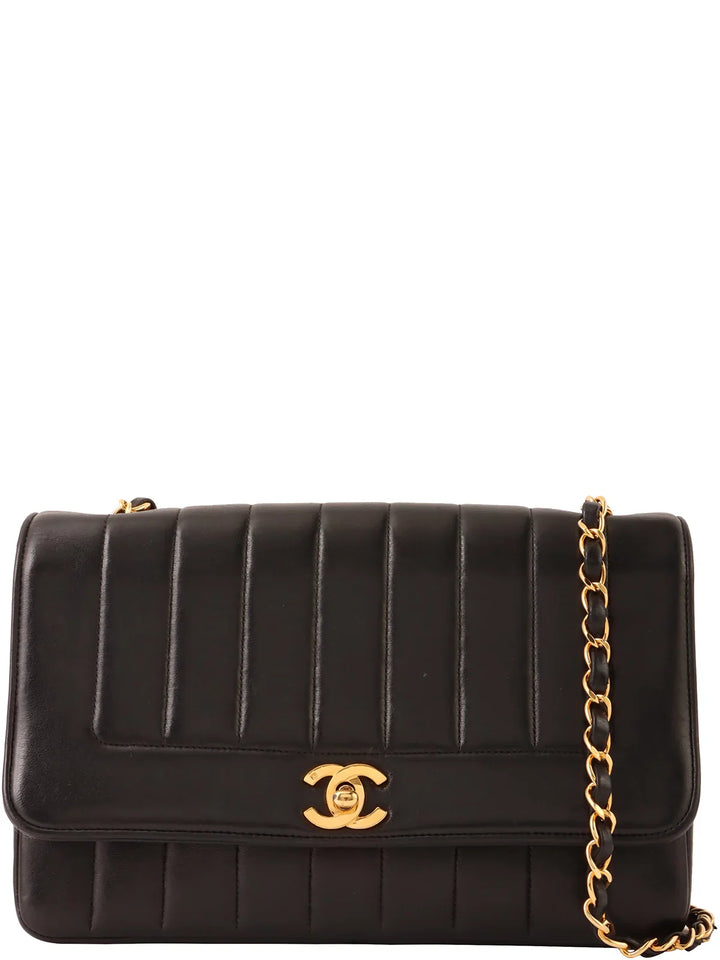 Chanel Around 1995 Made Mademoiselle Stitch Turn-Lock Chain Bag Black