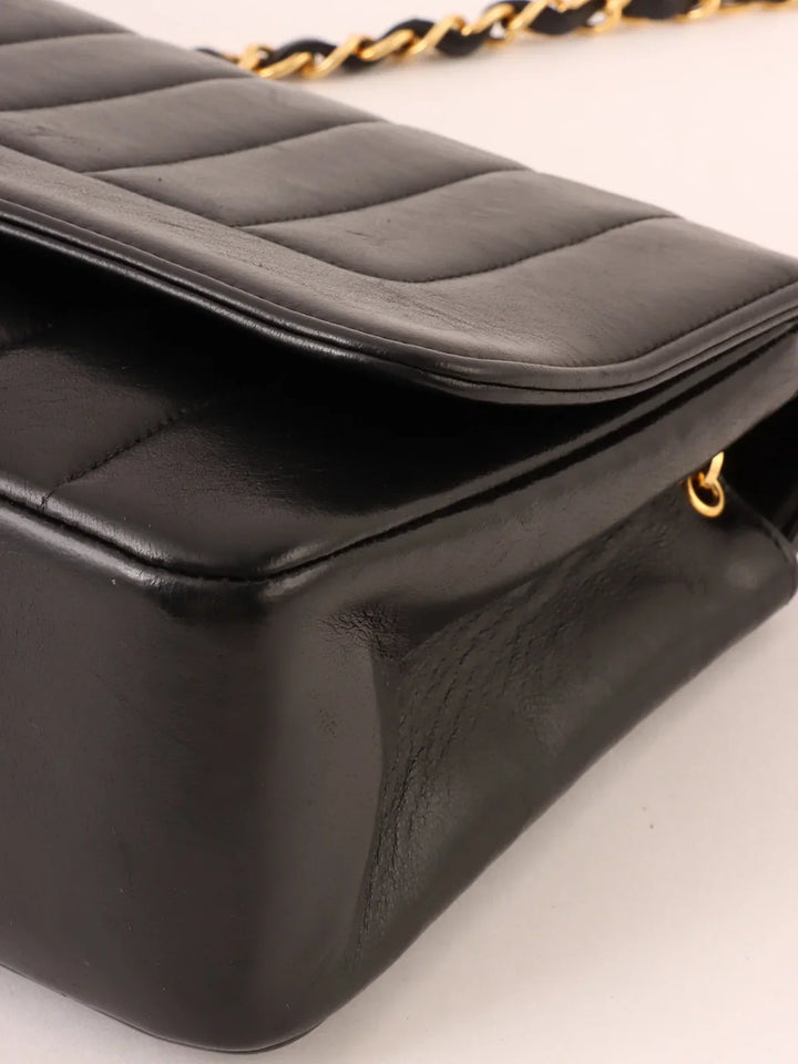Chanel Around 1995 Made Mademoiselle Stitch Turn-Lock Chain Bag Black