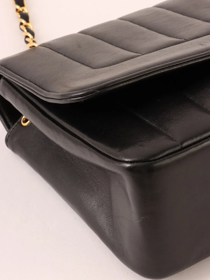 Chanel Around 1995 Made Mademoiselle Stitch Turn-Lock Chain Bag Black