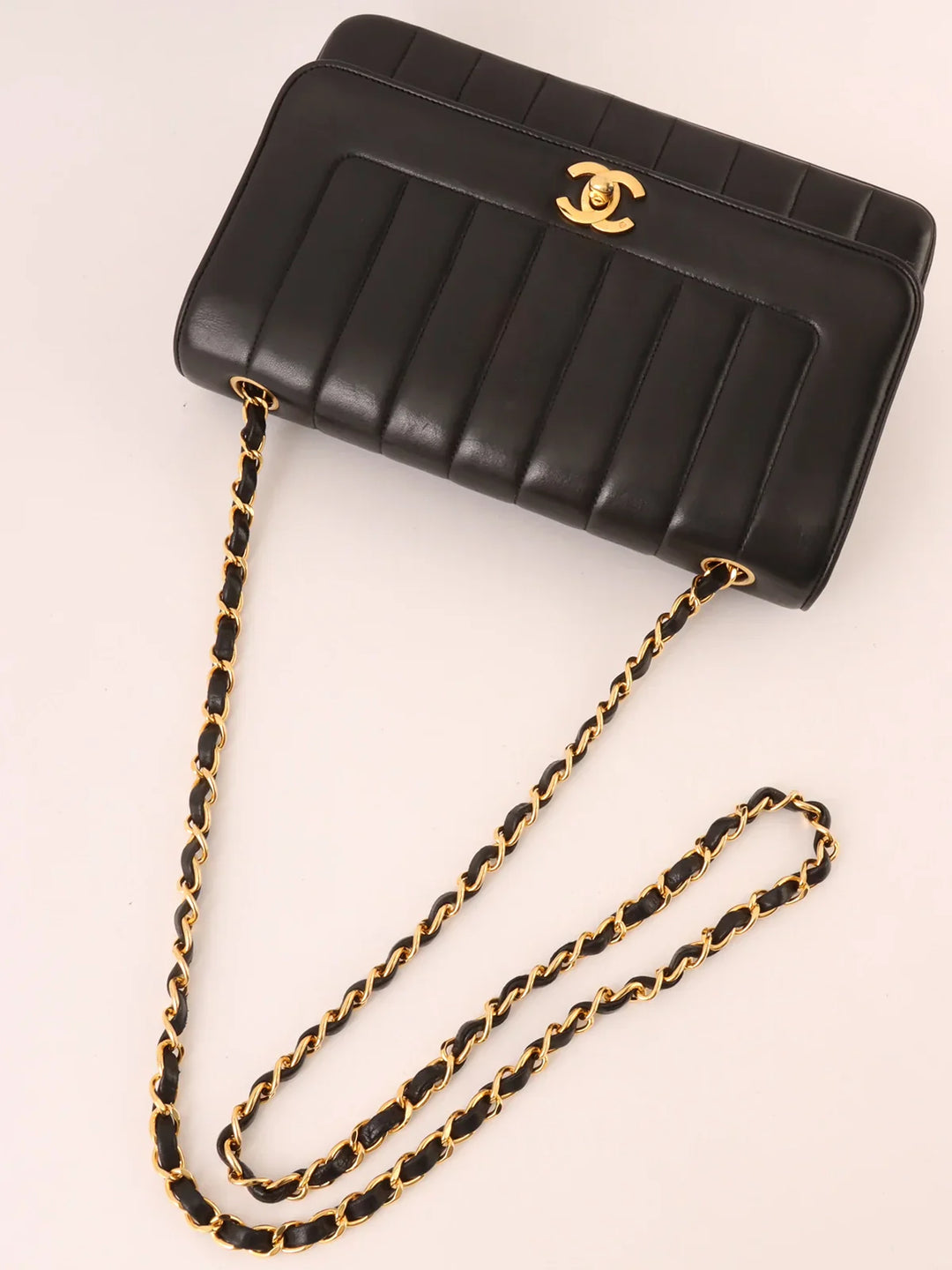 Chanel Around 1995 Made Mademoiselle Stitch Turn-Lock Chain Bag Black