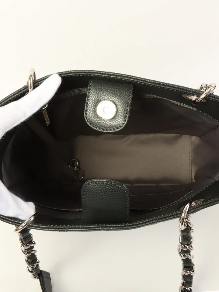 Chanel Around 2014 Made Caviar Skin Cc Mark Stitch Chain Tote Bag Charcoal Grey