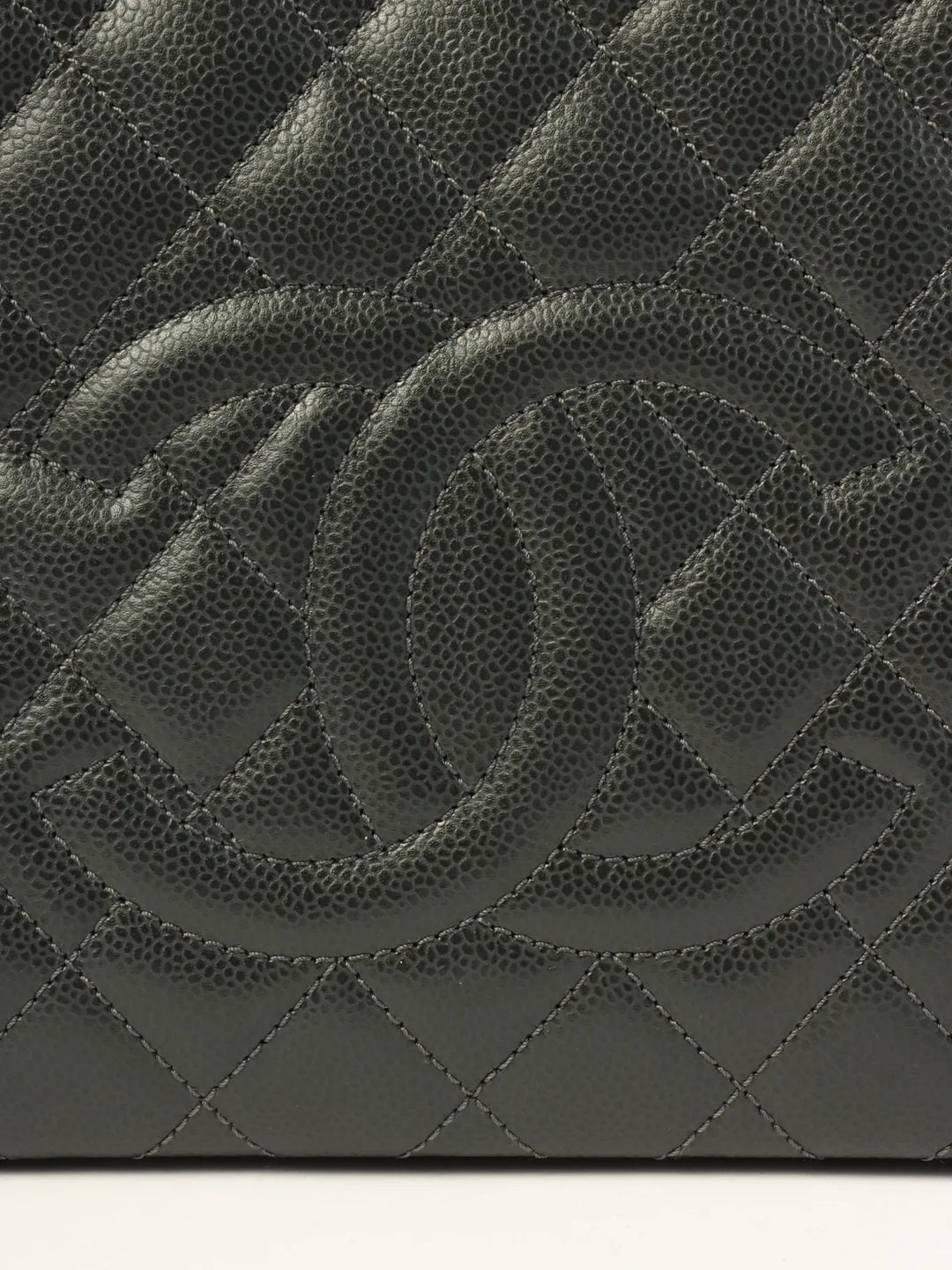 Chanel Around 2014 Made Caviar Skin Cc Mark Stitch Chain Tote Bag Charcoal Grey