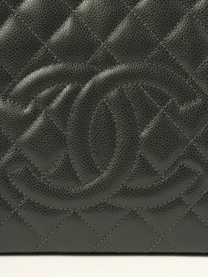 Chanel Around 2014 Made Caviar Skin Cc Mark Stitch Chain Tote Bag Charcoal Grey