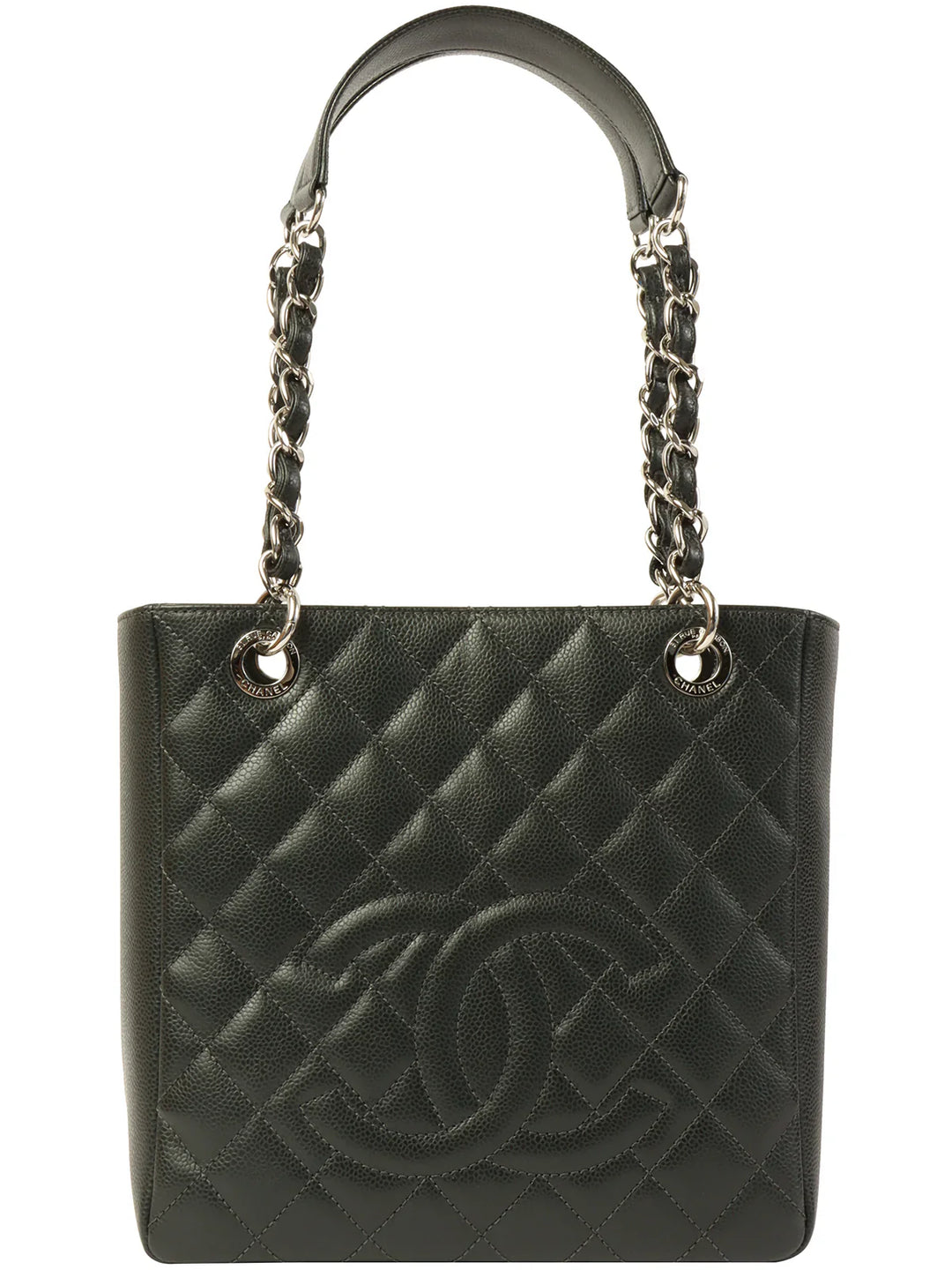 Chanel Around 2014 Made Caviar Skin Cc Mark Stitch Chain Tote Bag Charcoal Grey