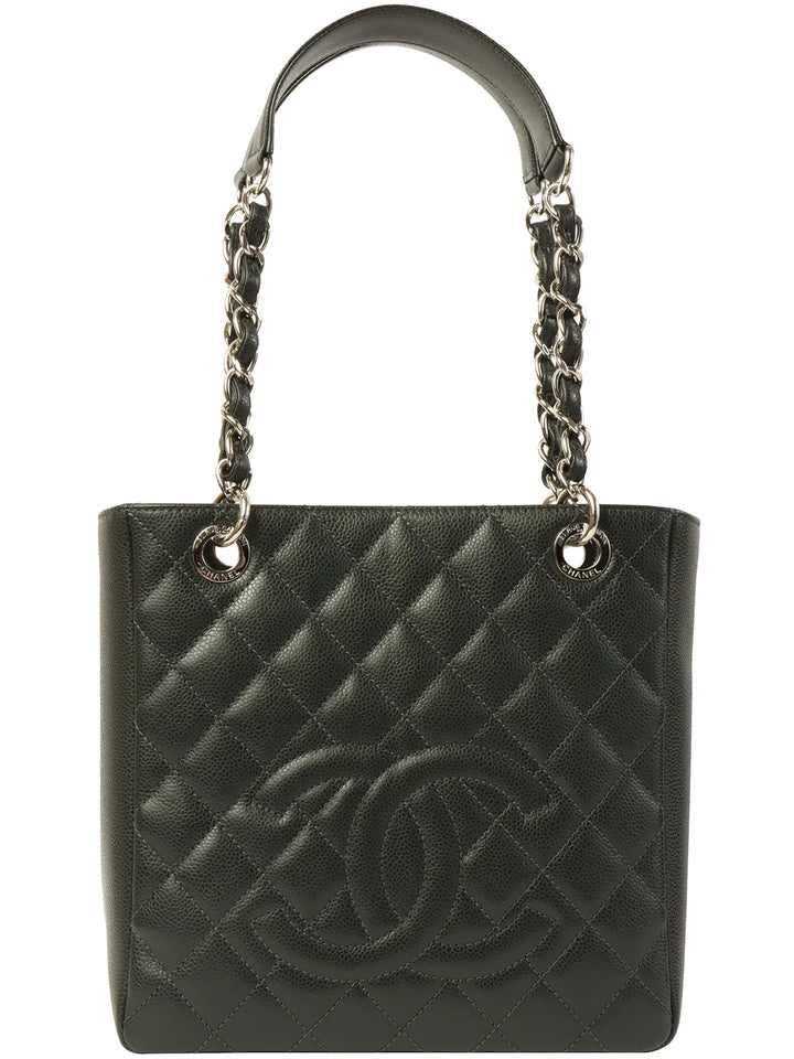 Chanel Around 2014 Made Caviar Skin Cc Mark Stitch Chain Tote Bag Charcoal Grey