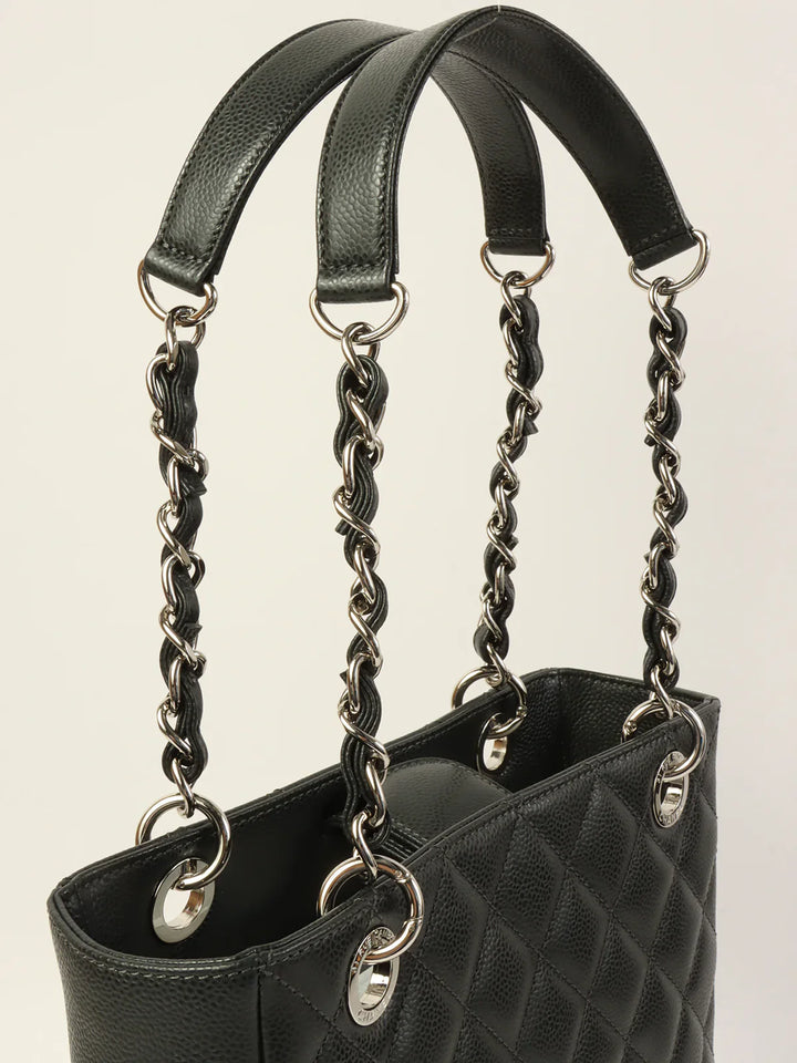 Chanel Around 2014 Made Caviar Skin Cc Mark Stitch Chain Tote Bag Charcoal Grey